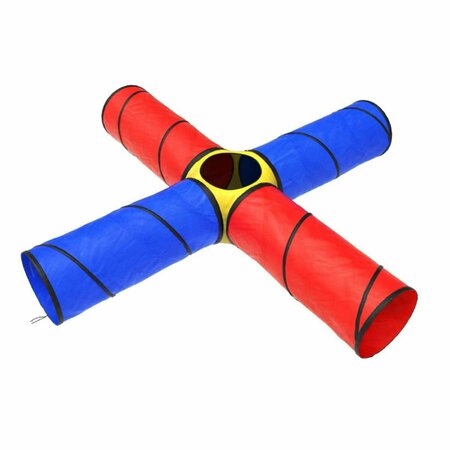 HEY PLAY Kids Play Tunnel- 4-Way Pop Up Crawl Through Tent, Red, Yellow & Blue 80-TK183373
